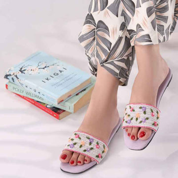 Boho Bloom – Embroidered Summer Slides For Women